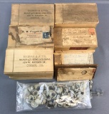 Group of Antique Optician Boxes and Prosthetic Eyes