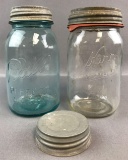 Lot of 2 : Vintage Glass Jars w/ Lids - Ball and Kerr