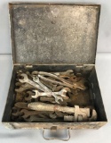 Vintage metal box and assorted hand tools