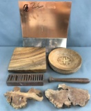 Group of 11 pieces assorted wood and metal decorative items
