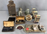 Group of 12 pieces miscellaneous vintage tools, auto bulbs, and more