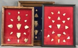 Group of 3 Framed Native American Indian Arrowhead displays