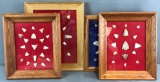 Group of 4 Framed Native American Indian Arrowhead displays