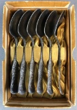 Group of 6 Vintage Holmes & Edwards inlaid silver spoons in original box