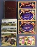 Group of 30+ pieces antique and vintage ephemera-postcards, labels, and more