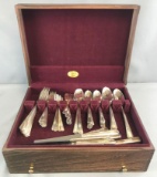 Group of 90+ pieces assorted silverplate in storage box
