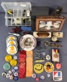 Group of 40+ pieces miscellaneous vintage items-political pin backs, toys, and more