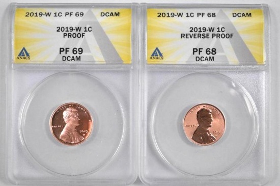 Group of (2) 2019 W Lincoln Cent Proofs (ANACS) PF68/69 DCAM.