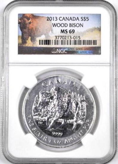 2013 Canada $5 Bison .9999 1oz. Fine Silver (NGC) MS69.