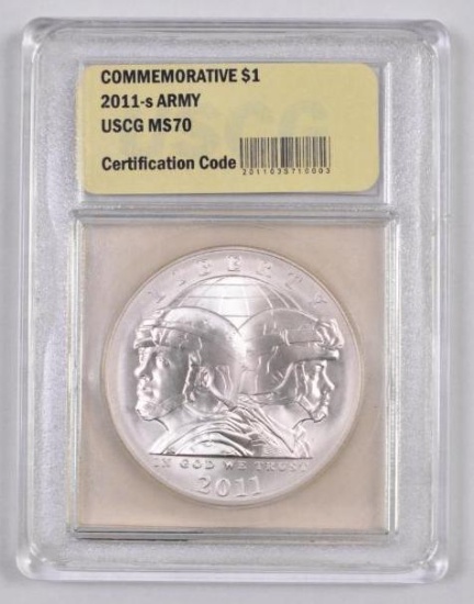 2011 S Army Commemorative Silver Dollar (USCG) MS70.