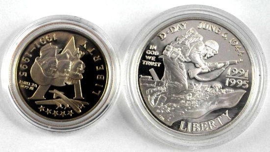 1991-1995 World War II 50th Anniversary Commemorative 2 Coin Proof Set.