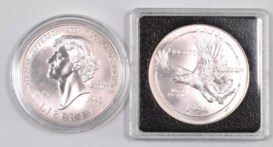 Group of (2) Commemorative Silver Dollars.