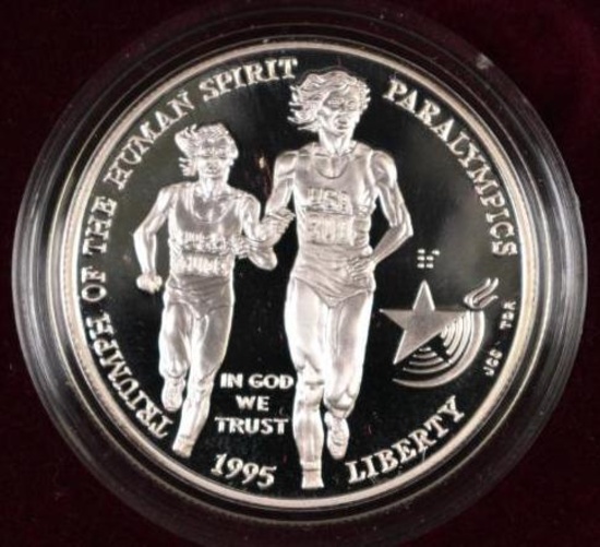 1995 P Olympic Blind Runner Commemorative Silver Dollar Proof.