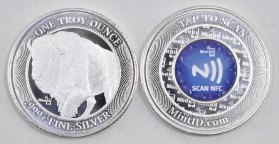 Group of (2) Mint ID 1 oz. .999 NFC Chip Verified Silver Round.