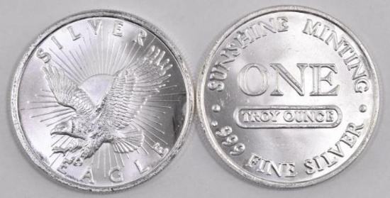 Group of (2) Sunshine Minting 1oz. .999 Fine Silver Rounds.