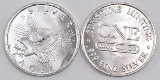 Group of (2) Sunshine Minting 1oz. .999 Fine Silver Rounds.
