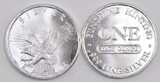 Group of (2) Sunshine Minting 1oz. .999 Fine Silver Rounds.