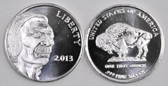 Group of (2) 2013 Indian / Buffalo 1oz. .999 Fine Silver Round.