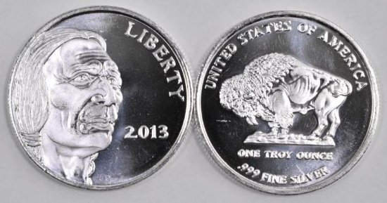 Group of (2) 2013 Indian / Buffalo 1oz. .999 Fine Silver Round.