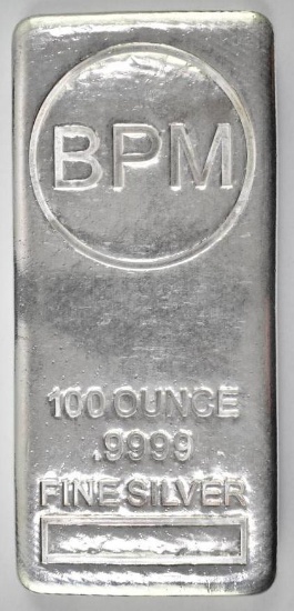 BPM 100oz. .9999 Fine Silver Ingot / Bar.