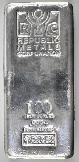Republic Metals Corp. (RMC) 100oz. .999 Silver Ingot / Bar.