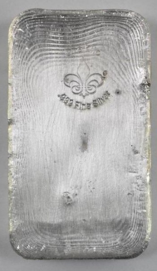 Fleur De Lis Hand Poured 32.15oz Silver marked .999 1 Kilo Ingot/Bar.