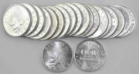 Group of (20) Sunshine Minting 1oz. .999 Fine Silver Rounds.