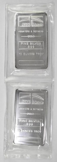 Group of (2) NTR Metals 10oz. .999 Fine Silver Ingot / Bars.
