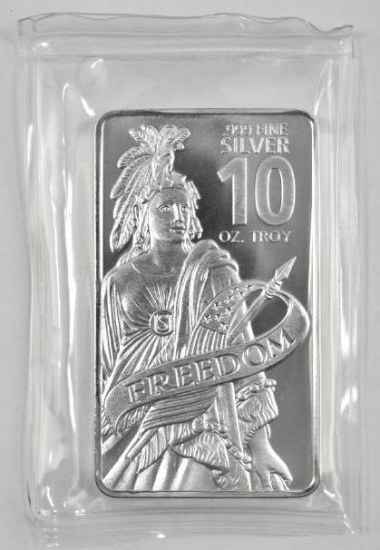 Freedom Design 10oz. .999 Fine Silver Ingot / Bar.