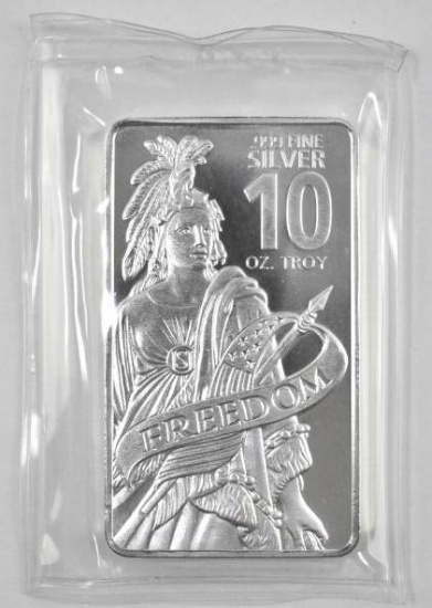 Freedom Design 10oz. .999 Fine Silver Ingot / Bar.