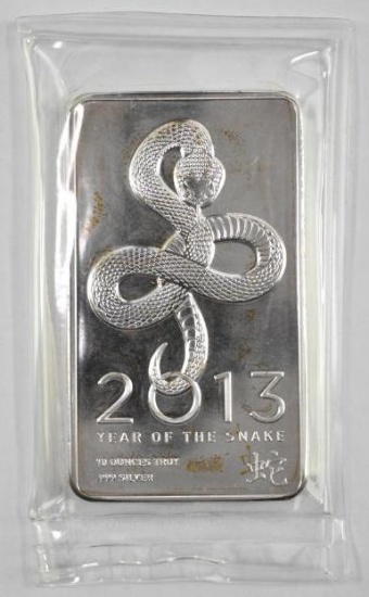 2013 Year of the Snake 10oz. .999 Fine Silver Ingot / Bar.