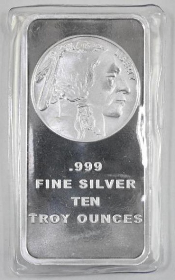 Buffalo Design 10oz. .999 Fine Silver Ingot / Bar.