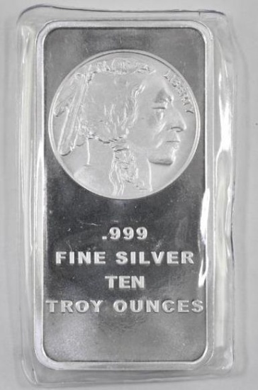 Buffalo Design 10oz. .999 Fine Silver Ingot / Bar.