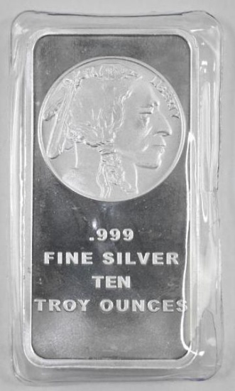 Buffalo Design 10oz. .999 Fine Silver Ingot / Bar.