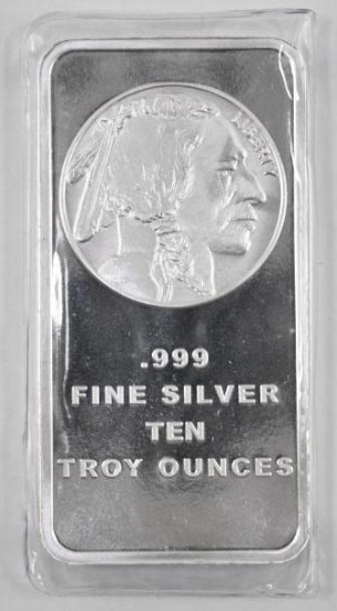 Buffalo Design 10oz. .999 Fine Silver Ingot / Bar.