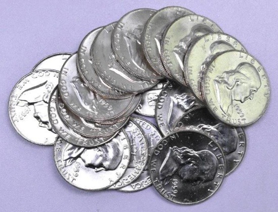 Group of (20) 1959 D Franklin Silver Half Dollars.