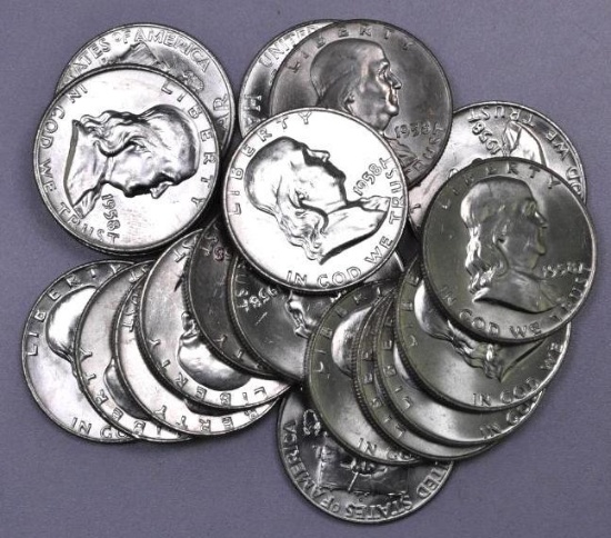 Group of (20) 1958 D Franklin Silver Half Dollars.