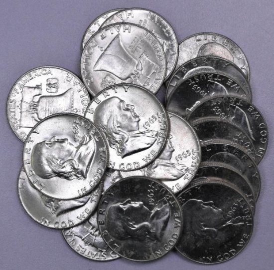 Group of (20) 1963 D Franklin Silver Half Dollars.