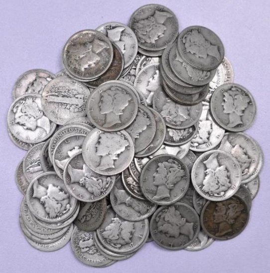 Group of (100) Mercury Silver Dimes.