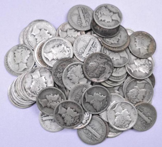 Group of (100) Mercury Silver Dimes.