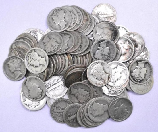 Group of (100) Mercury Silver Dimes.