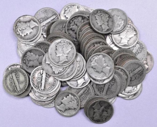Group of (100) Mercury Silver Dimes.