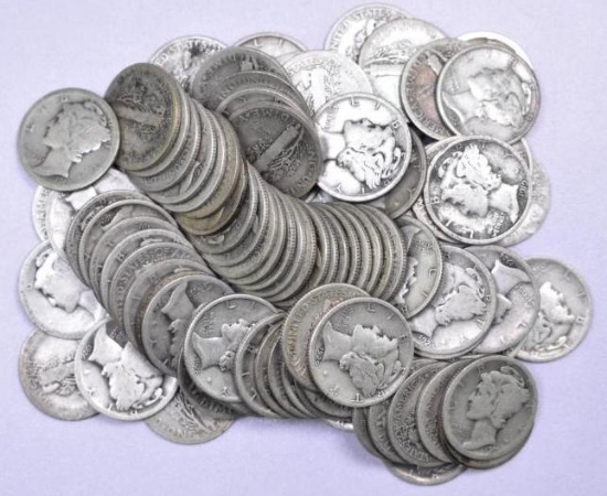 Group of (100) Mercury Silver Dimes.
