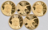 Group of (5) Independent Living Bullion 1/10thoz. .9999 Fine Gold Round.