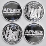 Group of (4) APMEX 1/2oz. .999 Fine Silver Rounds.