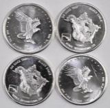 Group of Vintage (4) Monex International 1oz. .999 Fine Silver Rounds.