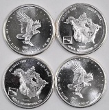 Group of Vintage (4) Monex International 1oz. .999 Fine Silver Rounds.