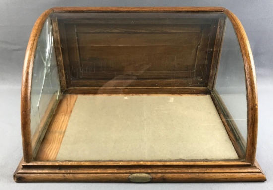 Antique (1890s) Curved Top Oak Countertop Chewing Gum Display Showcase Manufactured by J. Riswig