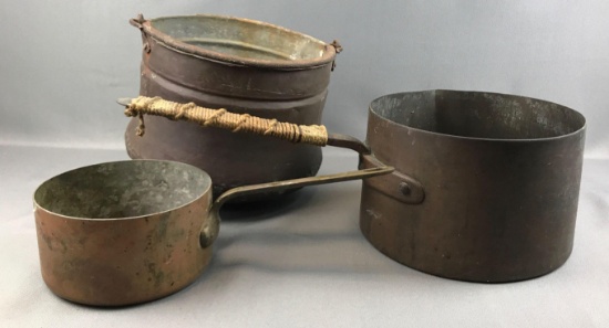 Group of 3 : Vintage Copper and Other Metal Pots