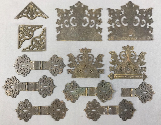 Collection of Antique Brass Hinges and Decorative Hardware